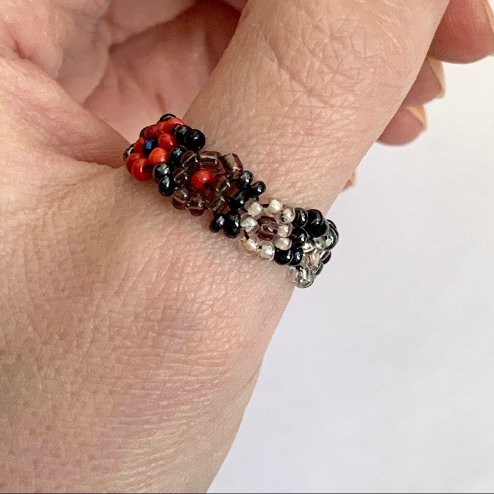 Handmade Beaded Flower Ring Multicolor Boho Y2K Fairy Whimsigoth Hippie Festival